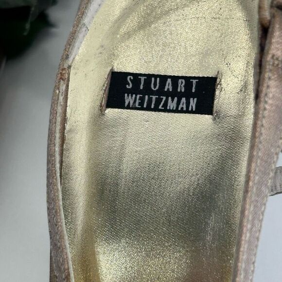 NWOT Stuart Weitzman Heels Women's Size 8.5 Gold Slingback Shimmery Ankle Strap - Picture 13 of 14